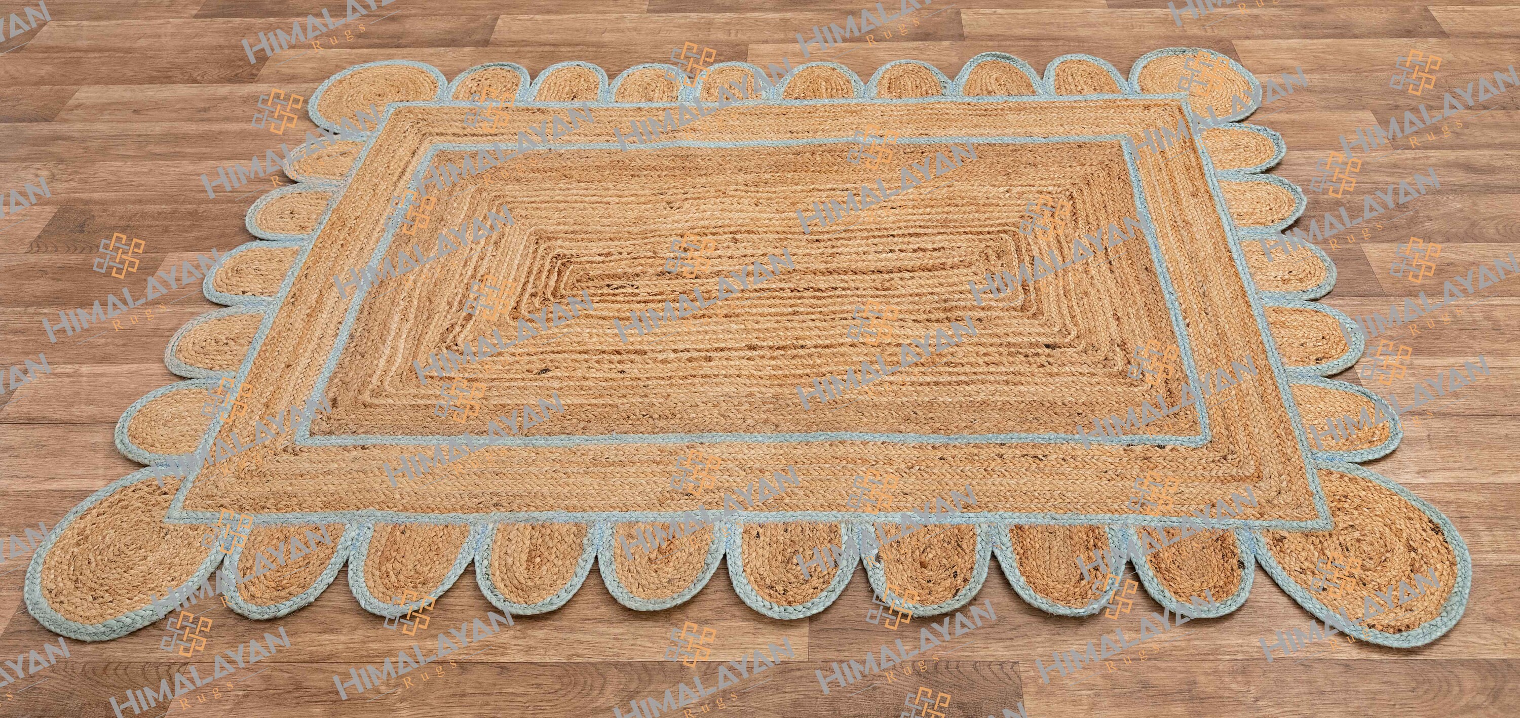 Scalloped Jute Rug Light Blue Jute Scallop Boho Decor Etsy