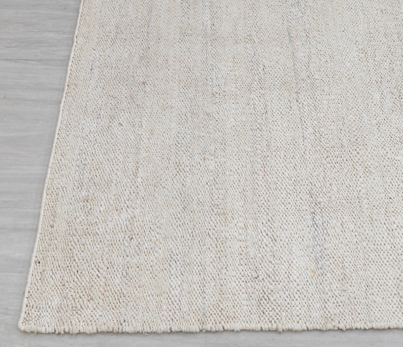 Solid Handwoven Premium Natural Jute Yarn Flatweave Rug, CUSTOMIZE in any size. White