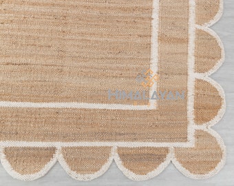 Premium Jute Wool Scallop Hand Woven High Quality Rug, CUSTOMIZE in any size