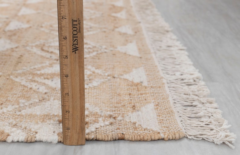 Natural Wool Jute Ivory High Quality Hand Woven Premium Quality Boho Style Rug, Moroccan Nordic Scandinavian Decor Inspired Rd-8 image 8
