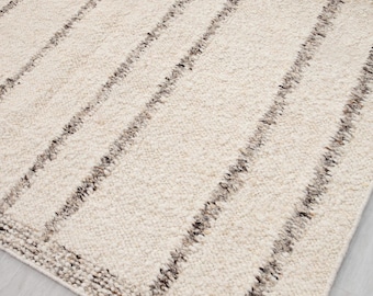 Cream Grey Wool Moroccan Inspired Rug Design Rug  Hand Woven Bohemian Decor Inspired Decor-hwd-5 Customize in any Size.