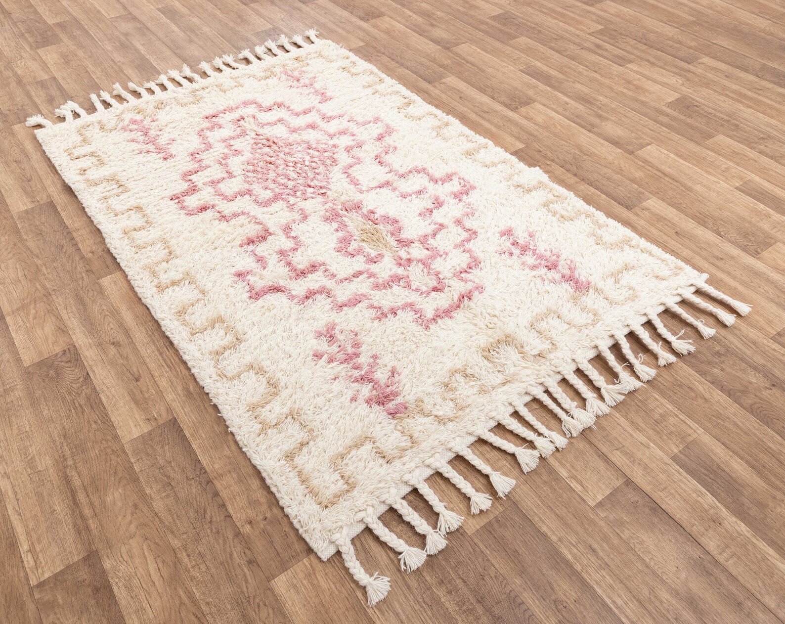 4x6 5x7 White Pink Soft Wool Bohemian Moroccan Tassel Rug Etsy