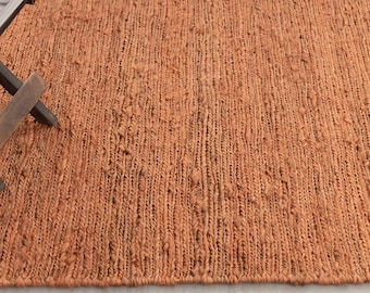 High Quality Copper Orange Jute  Braided Jute Wool Hand Woven High Quality Rug, CUSTOMIZE in any size.....CK-8