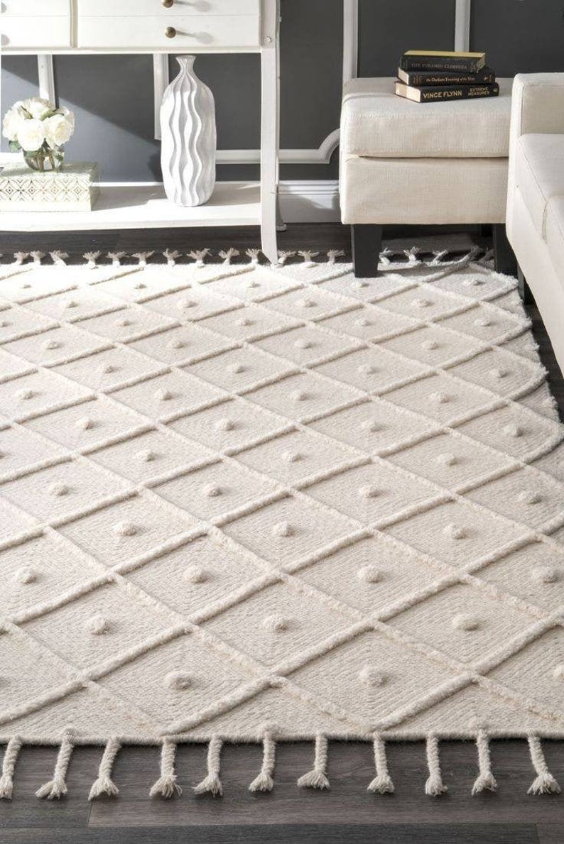 Ivory White Wool Boho Inspired Hand Woven Rug Bohemian Etsy