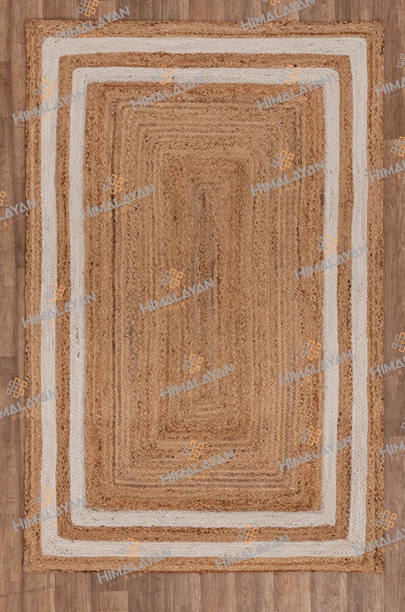 White Border Rectangle Jute Handmade Rug, Customize in Any Size and ...