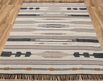 Scandinavian Nordic Decor Bohemian Inspired Rug Hand Woven Wool Flatweave...Customize in Any Size. As-29