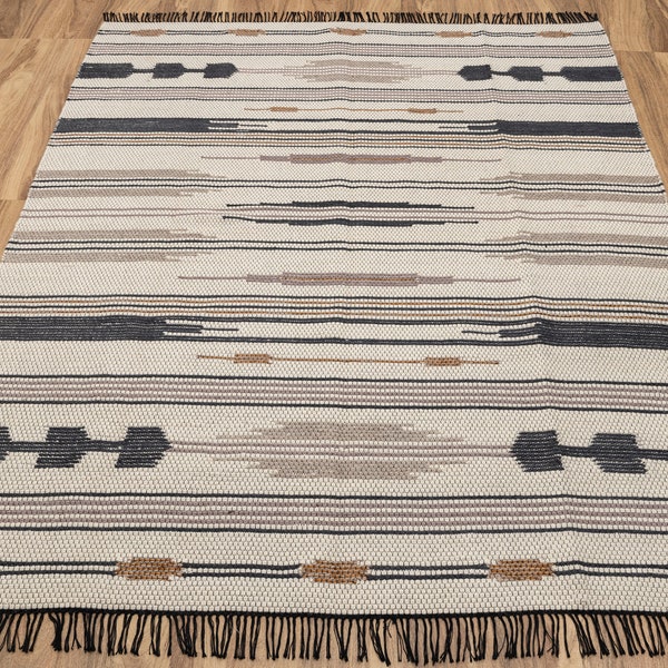 Scandinavian Nordic Decor Bohemian Inspired Rug Hand Woven Wool Flatweave...Customize in Any Size. As-29