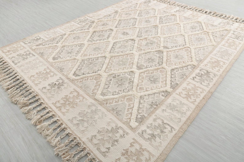 Natural Ivory Wool Moroccan Inspired Rug Hand Woven Bohemian Decor Inspired, Boho Scandinavian DecorAS-5 image 4