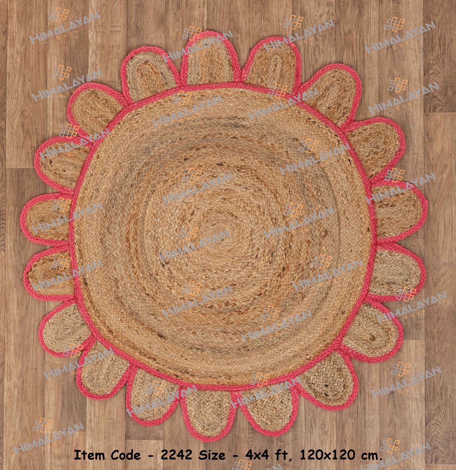 Round Jute Scallop Rug Raspberry Customize in Any Size & Etsy