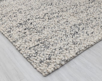 Chunky Felted Soft Wool Rug Ivory Grey Charcoal High Quality Hand Woven Wool Flatweave Rug, Customize in any size-Tn-73F
