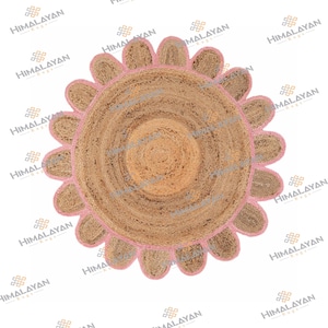 Round Jute Scallop Rug Pink, Customize in any size & shape #PS