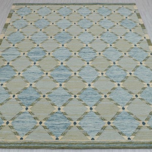 Green Blue Scandinavian Design High Quality Hand Woven Flatweave Kilim Modern Boho Geometric Rug,Customize in Any Size AD-7