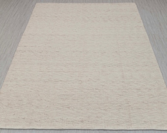 8x10 Ivory Cream High Quality Wool Felted Nordic scandinavian Modern Design H and Woven Wool Flatweave Rug,TN-90 P-3503