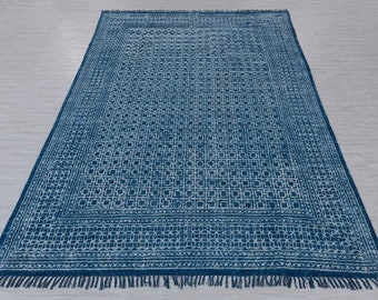 Blue Indigo Hand Woven Cotton Flatweave Kilim Rug, Boho Blue Rug...#AA-7 Sizes 5x8,6x9,8x10,9x12