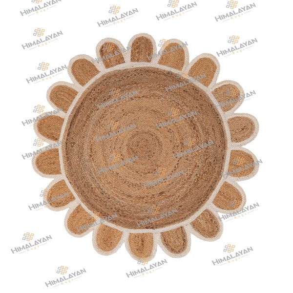 Round White Jute Scallop Rug, Customize in Any Size & Shape !!Free Shipping #2241
