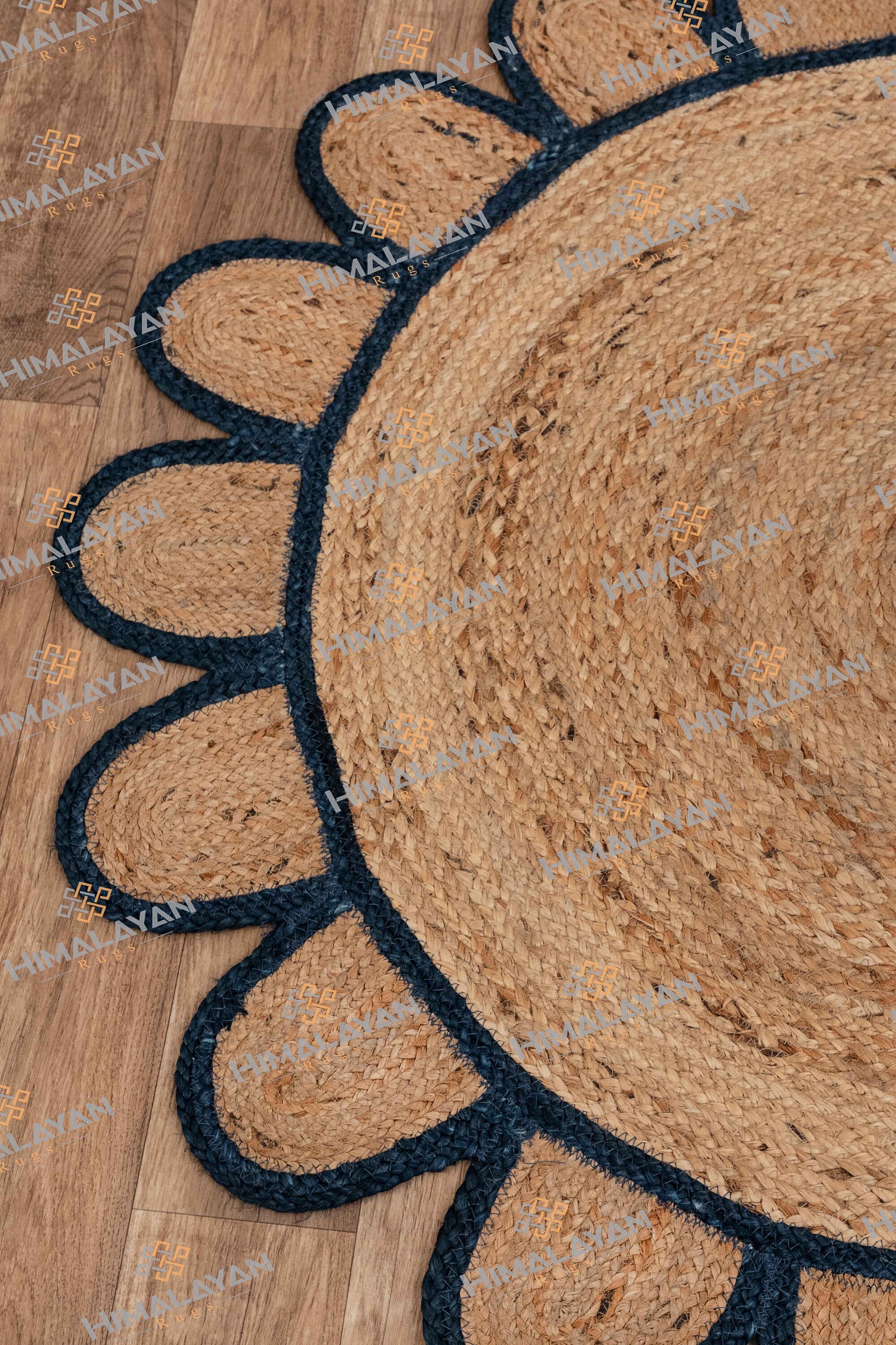 Round Jute Scallop Rug Navy Blue Customize in Any Size & Etsy