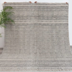 Handmade Boho Style Woven Cotton Block Print Rug, South West Rug Beige Charcoal..#AA-6..Sizes-5X8,6X9,8X10