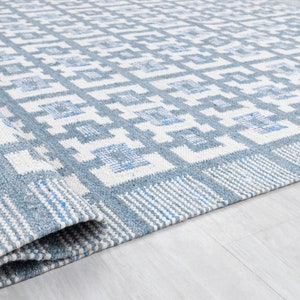 Ivory Blue Scandinavian Design High Quality Hand Woven Flatweave Kilim Modern Boho Geometric Rug,Customize in Any Size-AD-3 image 7