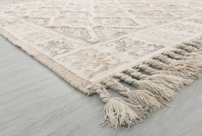 Alfombra de inspiración marroquí de lana de marfil natural tejida a mano decoración boho inspirada, decoración boho escandinavaAS-5 imagen 5