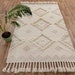 Ivory Grey Hand Woven Moroccan Inspired Bohemian Wool Rug, Boho Rug White Cream #AS-4 