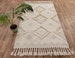 Ivory Grey Hand Woven Moroccan Inspired Bohemian Wool Rug, Boho Rug White Cream #AS-4 