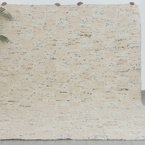 Tappeto con motivo a scatola beige bianco, in lana, ispirato al Marocco, tessuto a mano, stile Boho -#RW-1