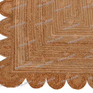 Natural Jute Scallop Boho Chic Handmade Braided Jute Rug, Customize in any Size & Shape-NJ image 6