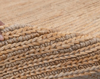 Hand Woven Braided Jute Rug, Customizable Size