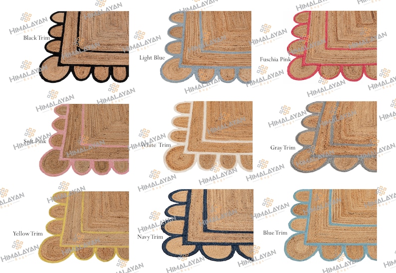 Scallop Jute Blue Hand Made Rug,Bohemian Decor Inspire Customize in Any Size /& Shape-CBS