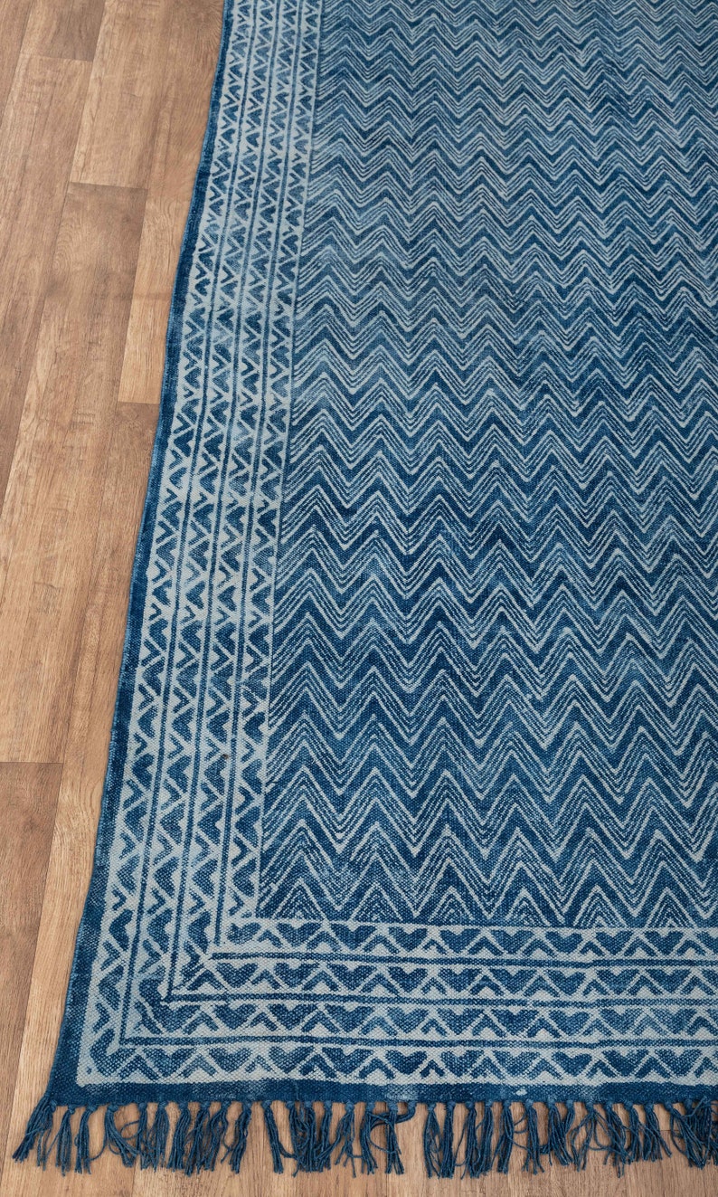 Blue Indigo Hand Woven Cotton Flatweave Kilim Rug Boho Blue Etsy