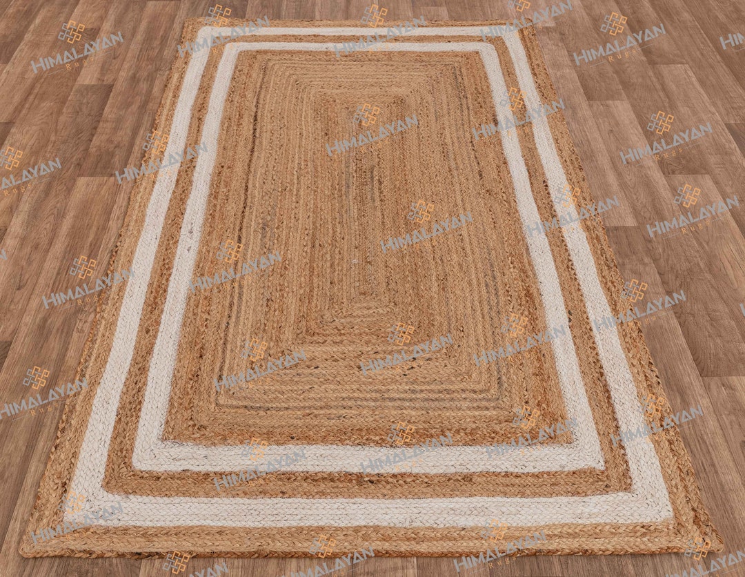 White Border Rectangle Jute Handmade Rug, Customize in Any Size and ...