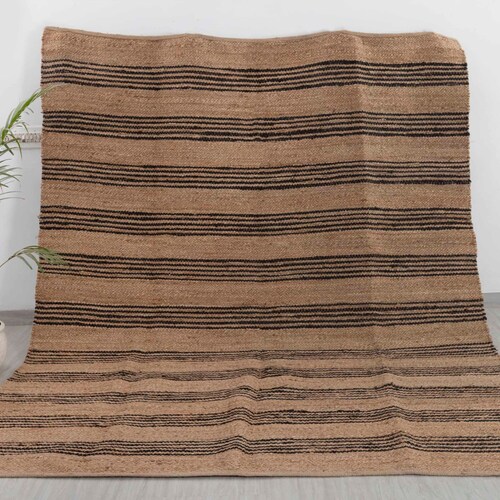 Large Black & Natural Woven Sisal Rug Etsy