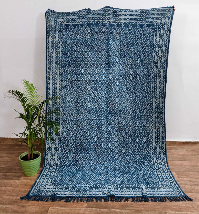 Blue Indigo Hand Woven Cotton Flatweave Kilim Rug, Boho Blue Rug...#AA-3 Sizes 5x8,6x9,8x10,9x12 