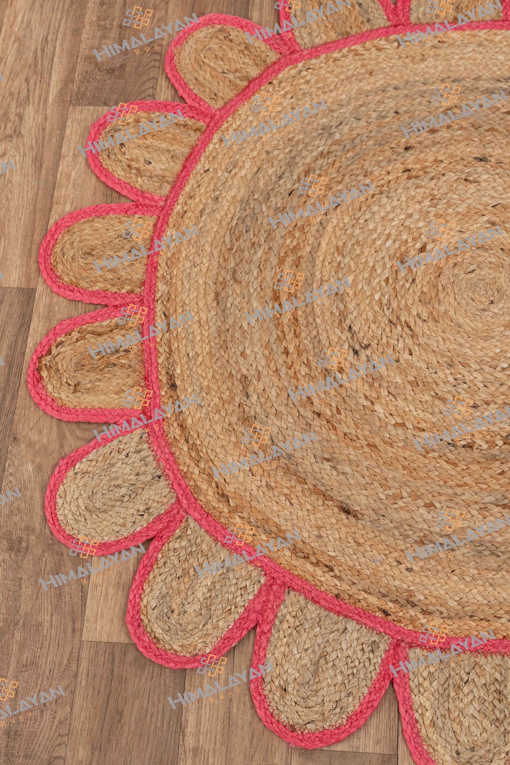 Round Jute Scallop Rug Raspberry Customize in Any Size & Etsy