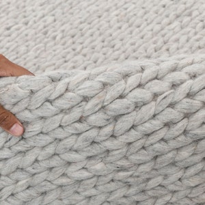 Light Grey Chunky Wool Felted High Quality Nordic scandinavian Modern Design Hand Woven Wool Flatweave Rug, Customize in any size-4761