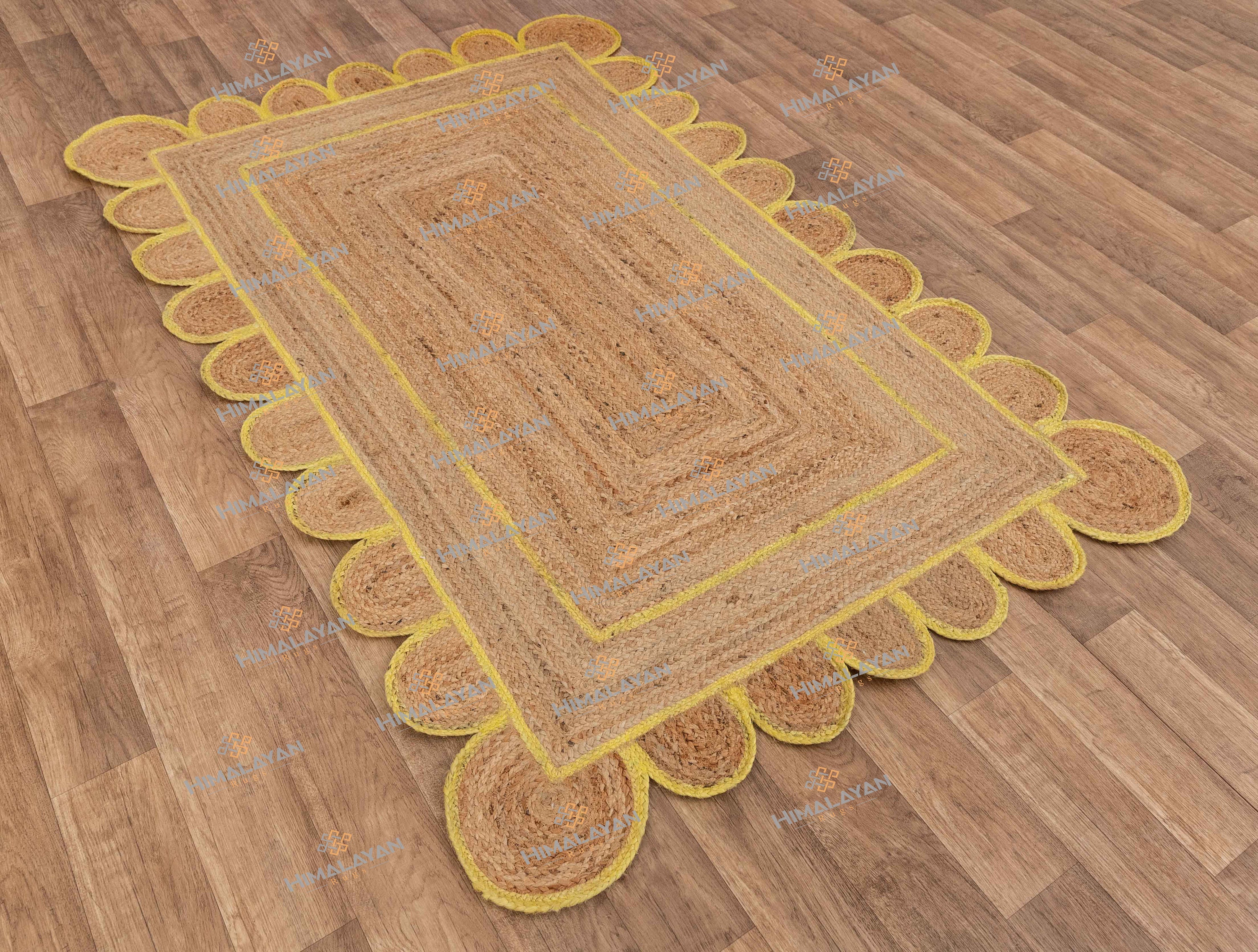 Scallop Jute Rug Yellow Trim Boho Jute Rug..Customize in Any Etsy