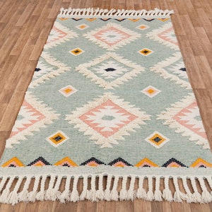 Sea Green Wool Moroccan Rug Hand Woven Bohemian Decor Inspired, Boho Scandinavian DecorAS-2 image 5