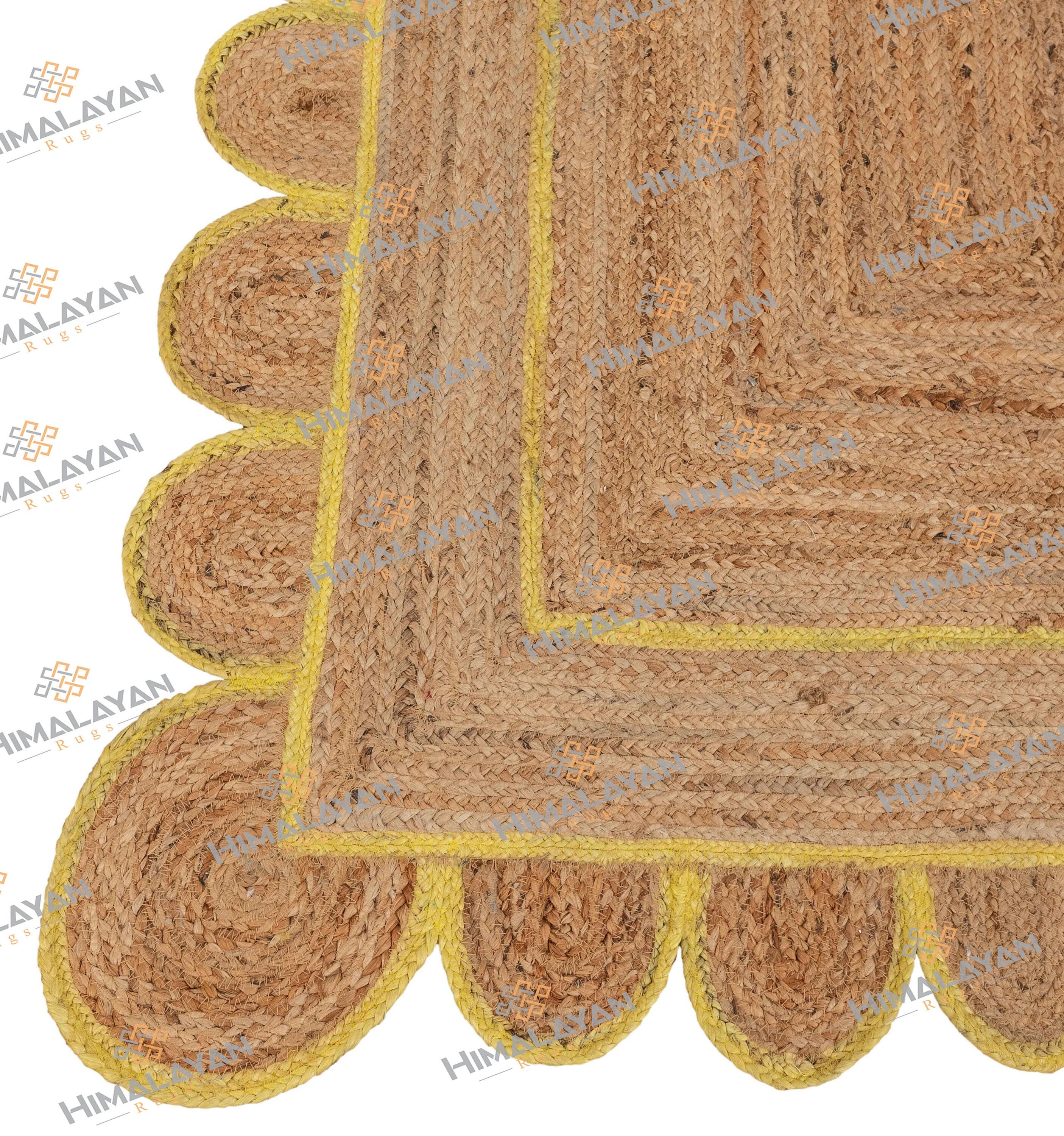 Scallop Jute Rug Yellow Trim Boho Jute Rug..Customize in Any Etsy