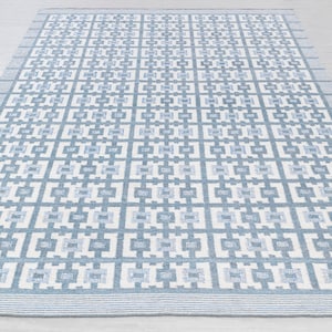 Ivory Blue Scandinavian Design High Quality Hand Woven Flatweave Kilim Modern Boho Geometric Rug,Customize in Any Size-AD-3 image 4