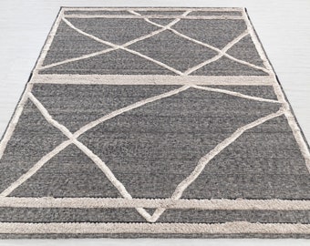 8x10 Charcoal Grey Moroccan Zanafi Wool Hand Knotted Bohemian Rug 7210 RS-1