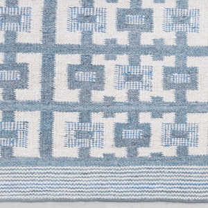 Ivory Blue Scandinavian Design High Quality Hand Woven Flatweave Kilim Modern Boho Geometric Rug,Customize in Any Size-AD-3 image 9