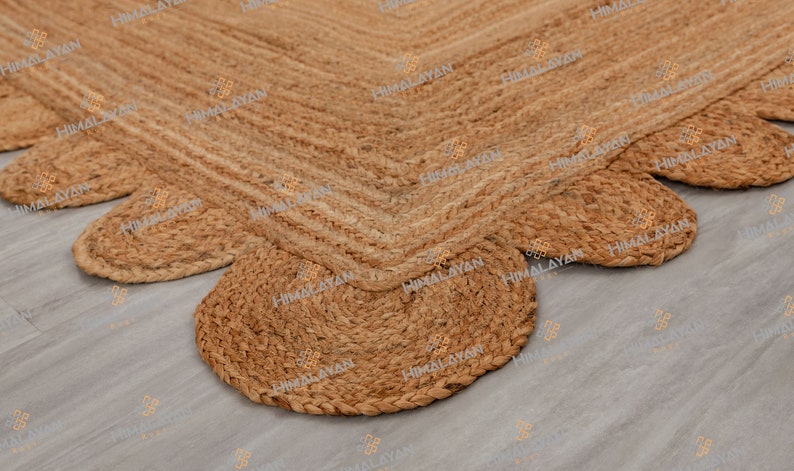 Natural Jute Scallop Boho Chic Handmade Braided Jute Rug, Customize in any Size & Shape-NJ image 9