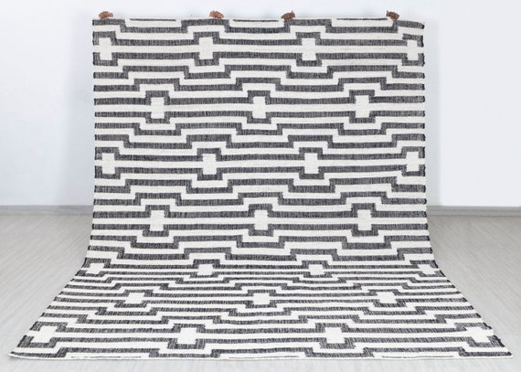 ボヘミアンスタイル ラグ 白黒 幾何学模様 ボヘミアンスタイル ラグ 白黒 幾何学模様 ジュート ホワイト ブラック