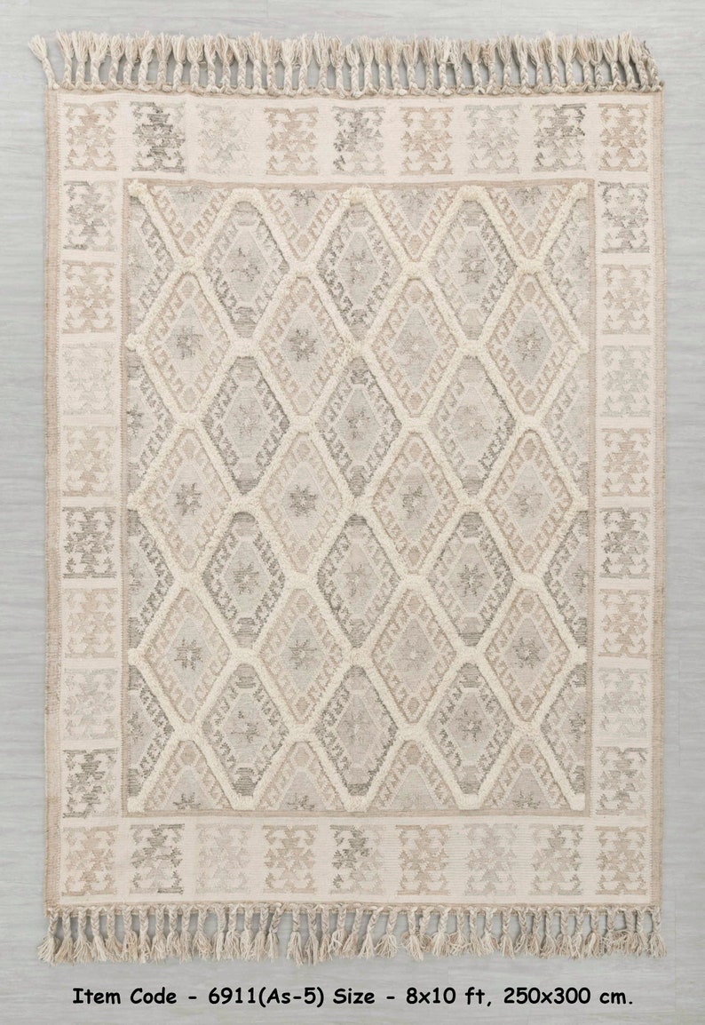 Natural Ivory Wool Moroccan Inspired Rug Hand Woven Bohemian Decor Inspired, Boho Scandinavian DecorAS-5 image 6