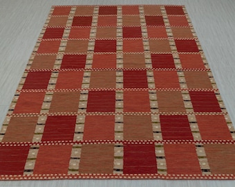 Red Rust Swedish Scandinavian Inspired High Quality Hand Woven Wool Rug, CUSTOMIZE in any size- AD-10