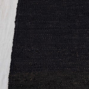 Solid Handwoven Premium Natural Jute Yarn Flatweave Rug, CUSTOMIZE in any size. Black