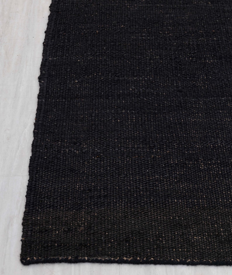 Solid Handwoven Premium Natural Jute Yarn Flatweave Rug, CUSTOMIZE in any size. Black