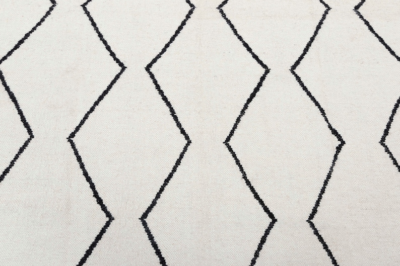 Moroccan Boho Rug Black White Zigzag Wool Natural Hand Made Etsy