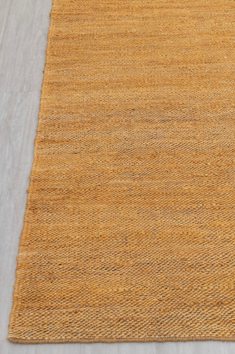 Solid Handwoven Premium Natural Jute Yarn Flatweave Rug, CUSTOMIZE in any size. Gold