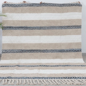 White Blue Beach Style Handmade Cotton Denim Boho Moroccan Washable Rug. MD-22